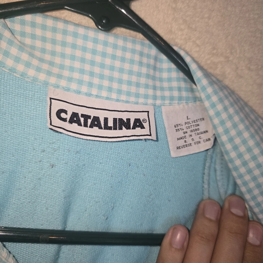 Vintage Catalina Woman's Blue Polo Blouse Shirt Size Large - Picture 9 of 11